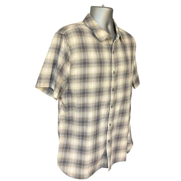 NWT Magaschoni Button Down Size M Neutral Gray Short Sleeve Plaid - Picture 2 of 9